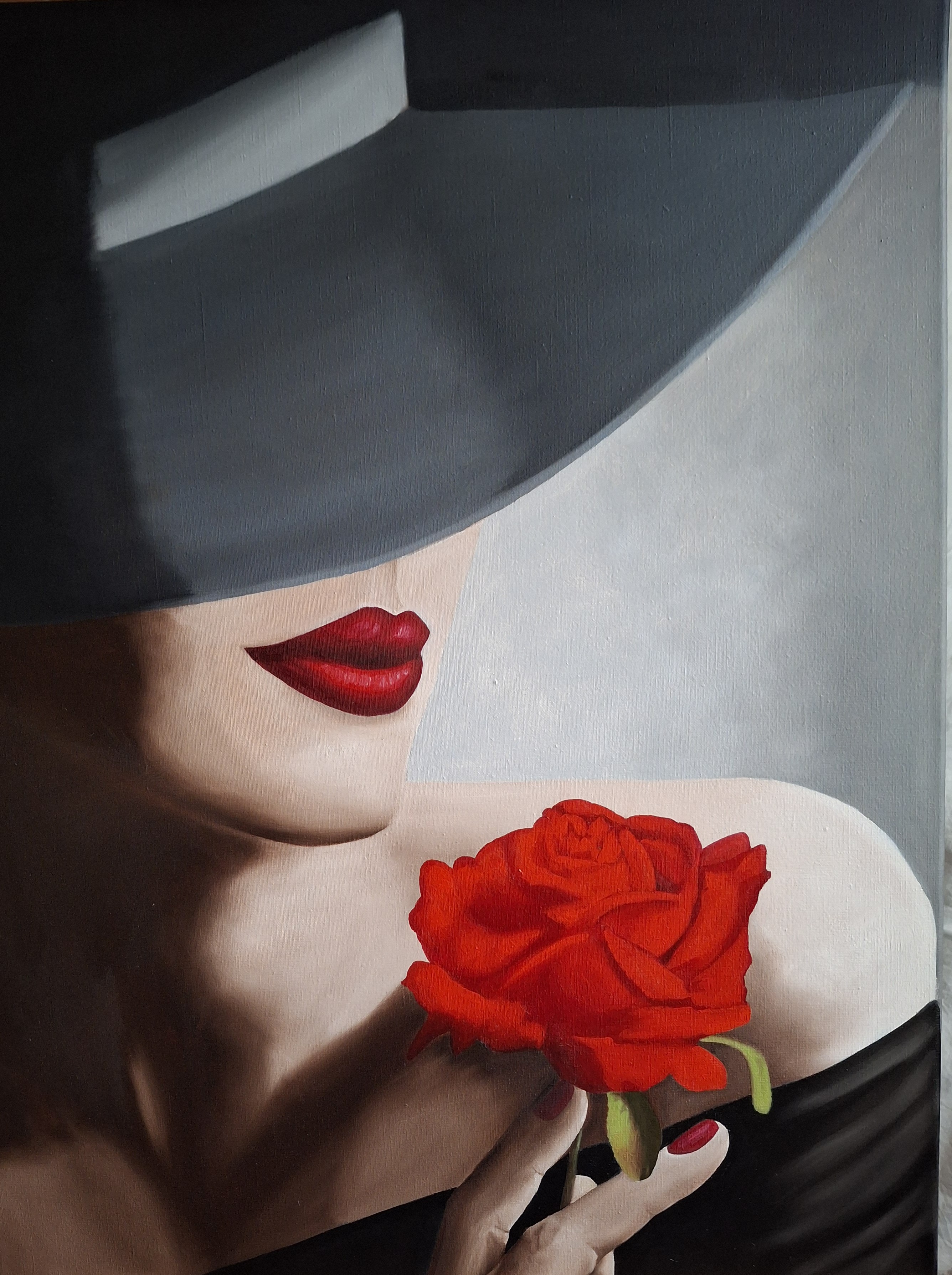 dame met hoed en roos